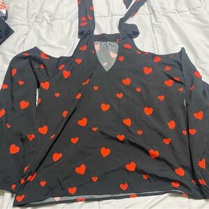 SHEIN Black Blouse with Red Heart Print